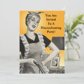 Modern Housecleaning Party w/ Retro Fun Invitation Kaart (Staand voorkant)