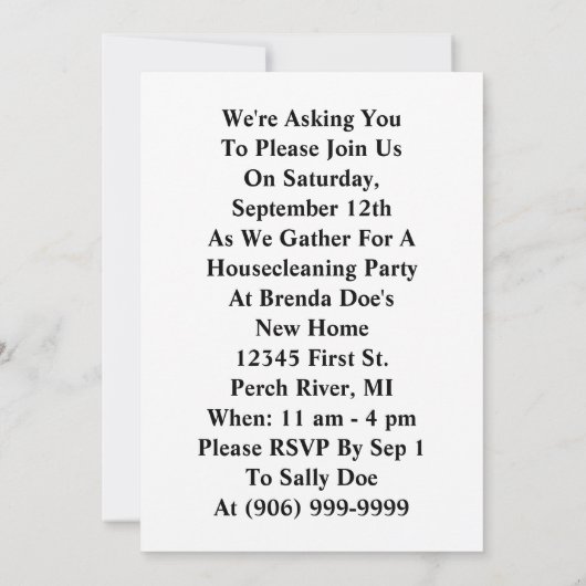 Modern Housecleaning Party w/ Retro Fun Invitation Kaart (Achterkant)