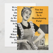Modern Housecleaning Party w/ Retro Fun Invitation Kaart (Voorkant / Achterkant)