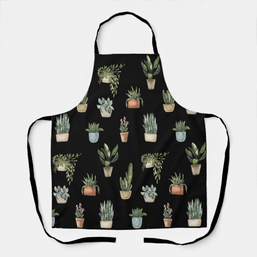 Modern Houseplant Garden Lovers Black Pattern Schort (Voorkant)