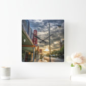 Modern Houston Heights Texas 19th Street Sunrise Vierkante Klok (Huis)