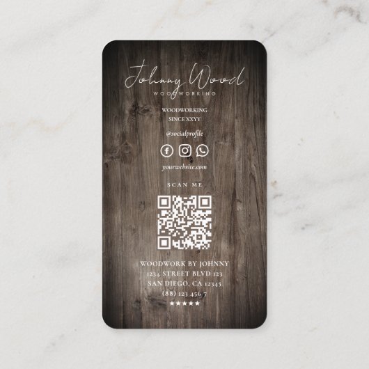 Modern houtbewerking Professioneel Rustiek Hout Visitekaartje (Achterkant)