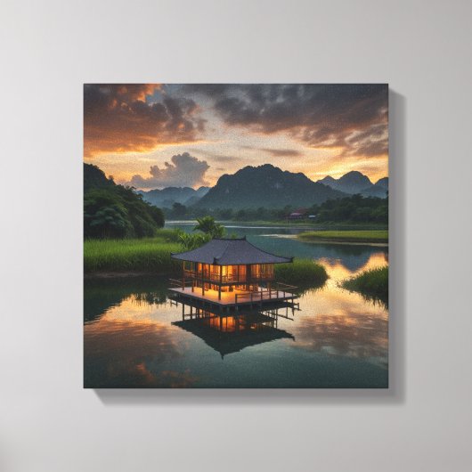 Modern houten gebouw canvas afdruk (Voorkant)