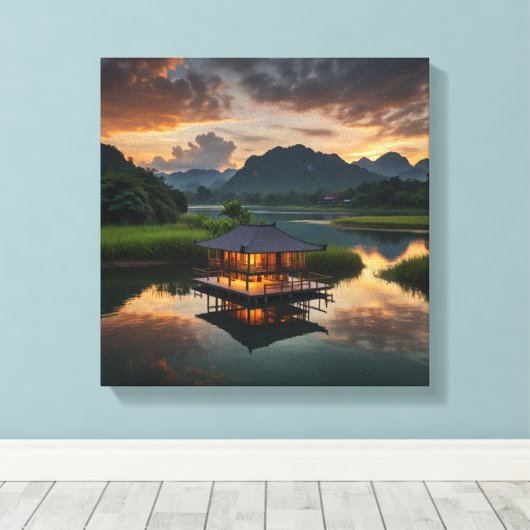 Modern houten gebouw canvas afdruk (Insitu (Houten vloer))