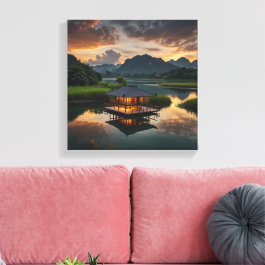 Modern houten gebouw canvas afdruk (Insitu (Woonkamer))