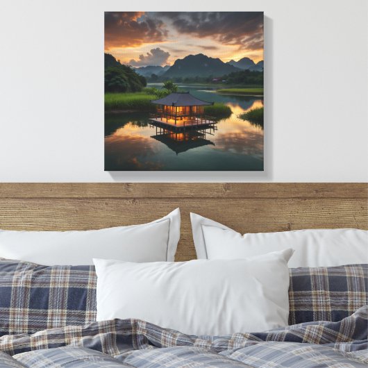 Modern houten gebouw canvas afdruk (Insitu (Slaapkamer))