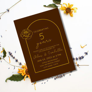 Modern houten gouden 5e bruiloft Jubileum Kaart