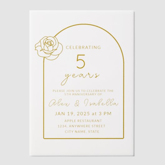 Modern houten gouden 5e bruiloft Jubileum Vellum Uitnodigingen (Voorkant)