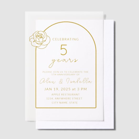 Modern houten gouden 5e bruiloft Jubileum Vellum Uitnodigingen (Offset)