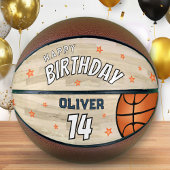 Modern houten hof Happy Birthday Keepsake Basketbal
