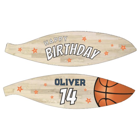 Modern houten hof Happy Birthday Keepsake Basketbal (Panelen)