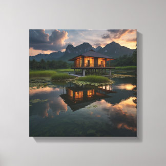 Modern houten huis canvas afdruk