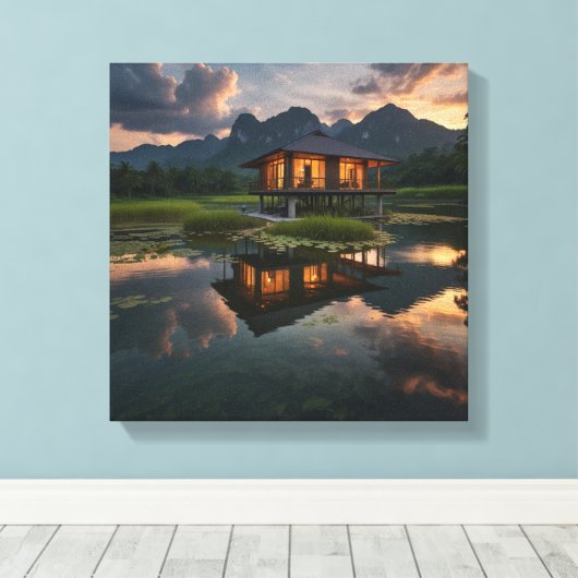 Modern houten huis canvas afdruk (Insitu (Houten vloer))