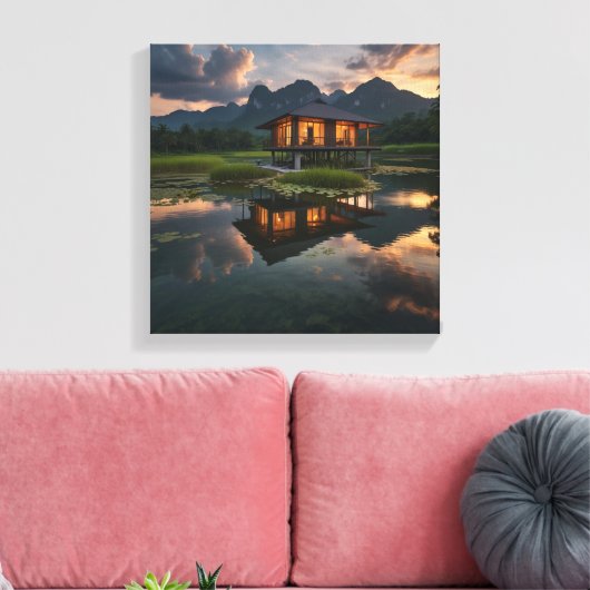 Modern houten huis canvas afdruk (Insitu (Woonkamer))