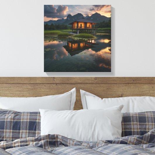 Modern houten huis canvas afdruk (Insitu (Slaapkamer))