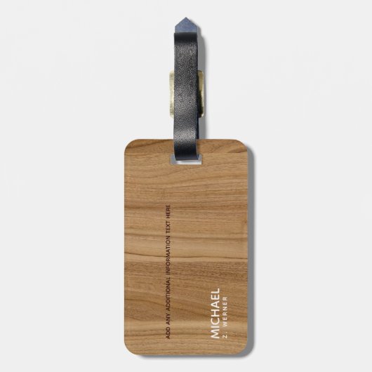 Modern houten-kleur bruin monogram naam reizen bagagelabel (Achterkant verticaal)