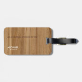 Modern houten-kleur bruin monogram naam reizen bagagelabel (Achterkant horizontaal)