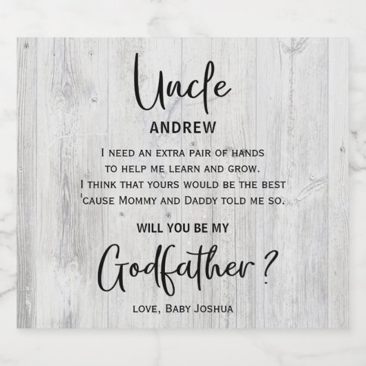 Modern houten textuur peetvader voorstel bier etiket (Enkel label)