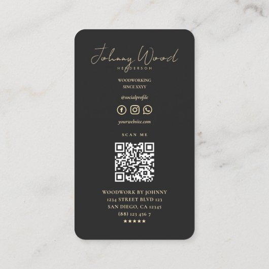 Modern houtwerk timmerwerk zwart goud professional visitekaartje (Achterkant)