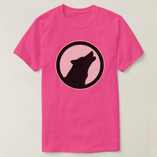 MODERN HOWLING WOLF SILHOUETTE EN PINK CIRCLE T-SHIRT (Design voorkant)