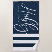 Modern Hubby Script Nautical Navy & White Stripes Strandlaken (Voorkant)