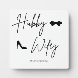 Modern Hubby & Wifey naambord - Est. Datum Fotoplaat