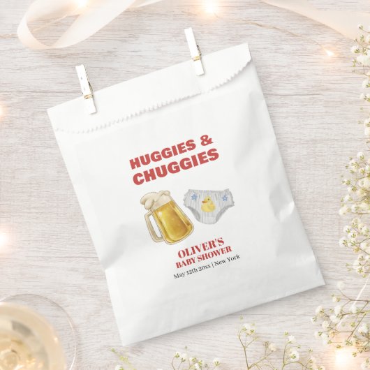 Modern Huggies Chuggies Beer Diaper Baby Shower  Bedankzakje (Geknipt)