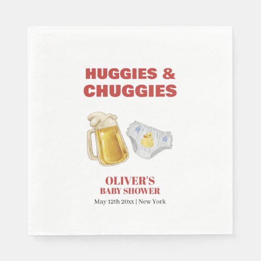 Modern Huggies Chuggies Beer Diaper Baby Shower Servet (Voorkant)