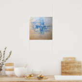 Modern huis blauwdruk ontwerp poster (Keuken)