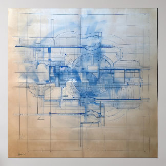 Modern huis blauwdruk ontwerp poster