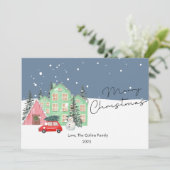 Modern Huis en Sneeuw Kerstkaart (Staand voorkant)