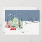 Modern Huis en Sneeuw Kerstkaart Plat ontwerp (Voorkant)