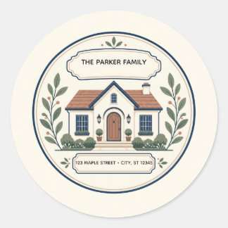 Modern Huis Familie Retouradres Ronde Sticker