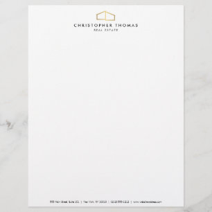 Modern Huis Logo Faux Goud op Wit Briefhoofd