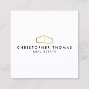 Modern Huis Logo Faux Goud op Wit Vierkante Visitekaartje