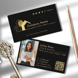 Modern Huis Logo Foto Zwart en Goud Realtor Visitekaartje
