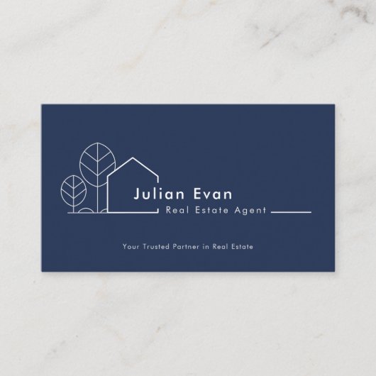 Modern huis Logo Navy Blue makelaar Visitekaartje (Voorkant)