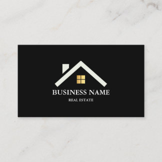 Modern Huis Logo Onroerend Goed Zwart & Goud Visitekaartje