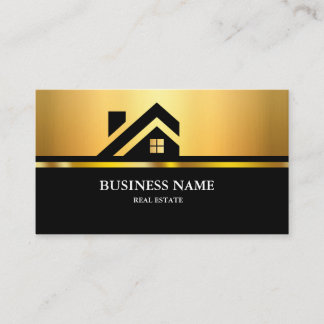 Modern Huis Logo Onroerend Goed Zwart & Goud Visitekaartje