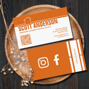 Modern Huis Logo Social Media QR Code Oranje Visitekaartje