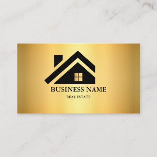 Modern Huis Logo Zwart & Goud Vastgoed Visitekaartje