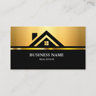 Modern Huis Logo Zwart & Goud Vastgoed Visitekaartje