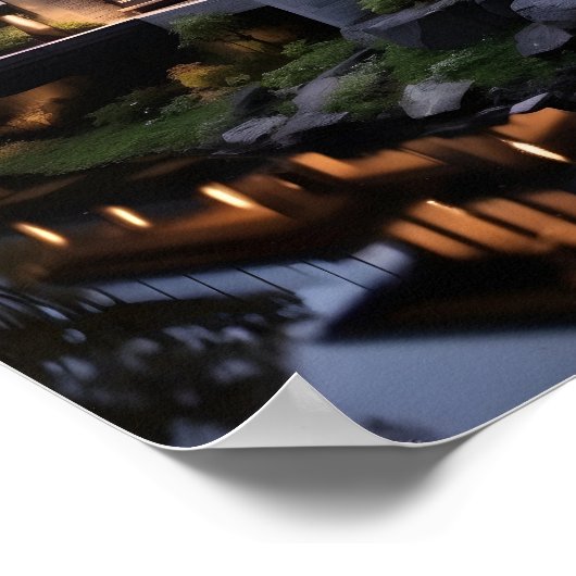 Modern huis met waterpartij poster (Hoek)