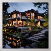 Modern huis met waterpartij poster (Voorkant)