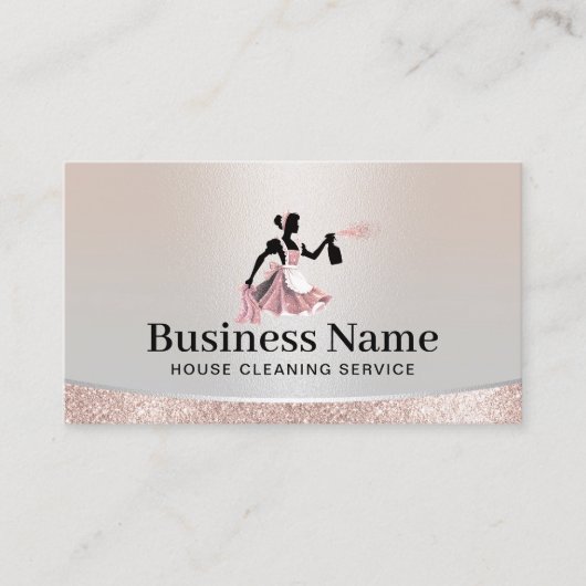 Modern Huis Schoonmaak Roos Goud & Zilveren Maid Visitekaartje (Voorkant)