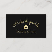 Modern Huis Schoonmaak Service Goud Sparkle Zwart Visitekaartje (Voorkant)