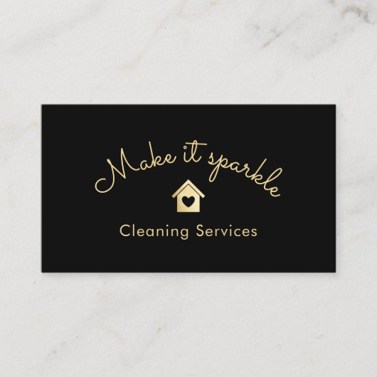 Modern Huis Schoonmaak Service Goud Sparkle Zwart Visitekaartje (Voorkant)