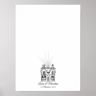 Modern huis vingerafdruk bruiloft gastenboek poster