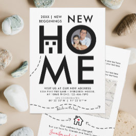 Modern Huis Zwart-wit Nieuw Adres Kaart