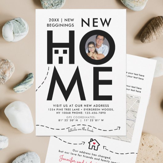 Modern Huis Zwart-wit Nieuw Adres Kaart